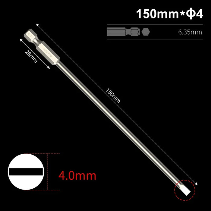 Slotted Screwdriver Bits 50mm/75mm/100/150mm Long Magnetic Tip Screwdriver Flat Head Bits S2 Steel 1/4 Inch Shank Hand Tool