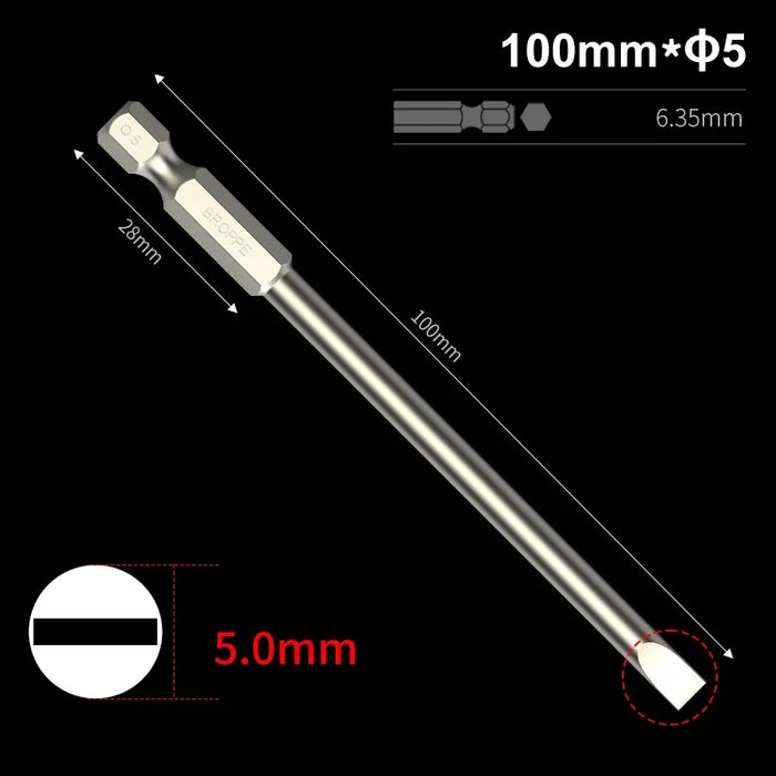 Slotted Screwdriver Bits 50mm/75mm/100/150mm Long Magnetic Tip Screwdriver Flat Head Bits S2 Steel 1/4 Inch Shank Hand Tool