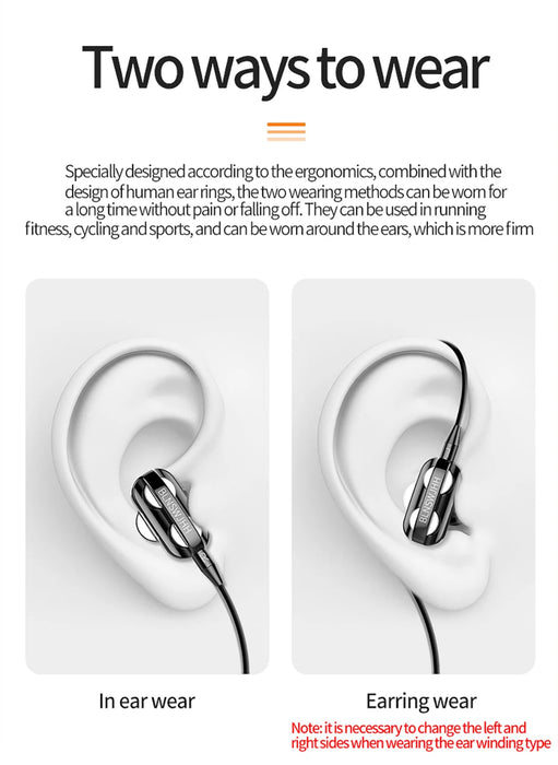 3.5mm Wired Headphones Noise Canceling In-Ear Sports Earphone Dual Driver Bass Stereo Gaming Headset HiFi Music Earbuds With Mic