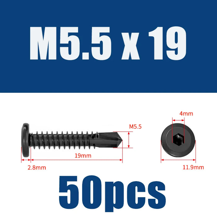 Flat Head Hex Socket Cap Self Drilling Screw Black Zinc 410 M5.5 M6.3 #12#14 Self Tapping Sheet Metal Screws 10/20pcs