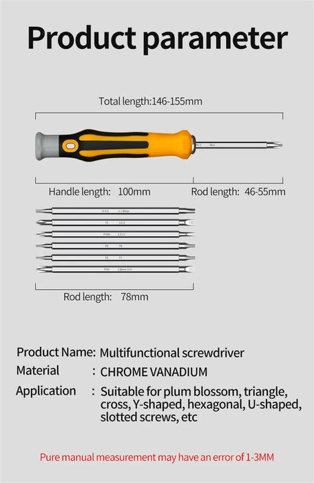 12 In 1 Magnetic Screwdriver Set Cross Flat Shaped Screwdriver Head Multifunctional Precision Handheld Maintenance Tool