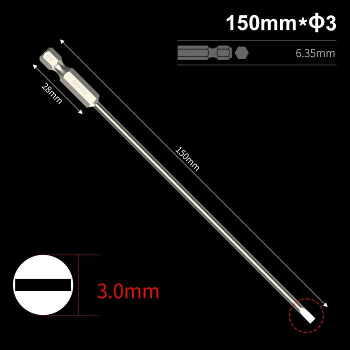 Slotted Screwdriver Bits 50mm/75mm/100/150mm Long Magnetic Tip Screwdriver Flat Head Bits S2 Steel 1/4 Inch Shank Hand Tool