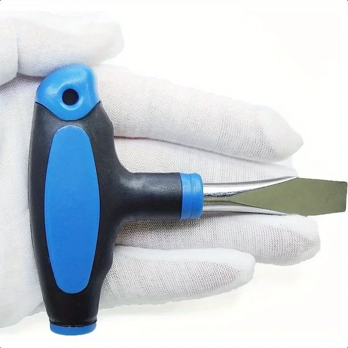 Compact T-handle Flathead Screwdriver with A 10mm Blade.