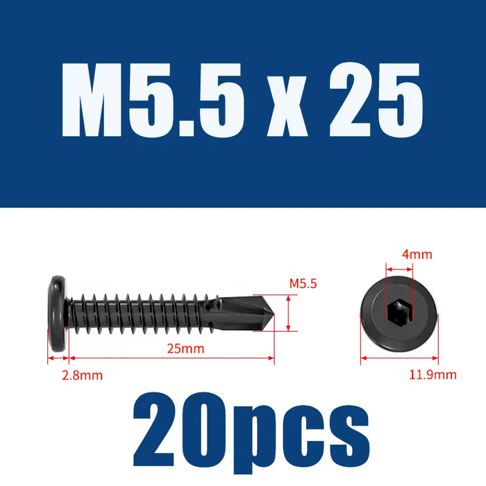 Flat Head Hex Socket Cap Self Drilling Screw Black Zinc 410 M5.5 M6.3 #12#14 Self Tapping Sheet Metal Screws 10/20pcs