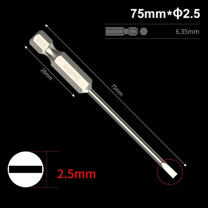 Slotted Screwdriver Bits 50mm/75mm/100/150mm Long Magnetic Tip Screwdriver Flat Head Bits S2 Steel 1/4 Inch Shank Hand Tool
