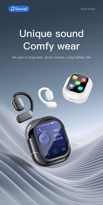 NEW HD Touch Screen Clip-on Earphones HIFI Sounds Wireless Bluetooth Headphones Noise Reduction Headset Sports Earbuds In HD Mic