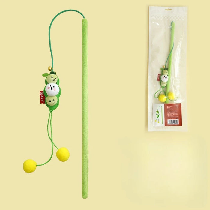 Cat Teaser Stick Toy Squeaky Bell Interactive Cute Pea Shape Bite Resistant Kitten Toy Teeth Cleaning Self High Cat Toy
