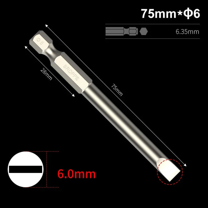 Slotted Screwdriver Bits 50mm/75mm/100/150mm Long Magnetic Tip Screwdriver Flat Head Bits S2 Steel 1/4 Inch Shank Hand Tool