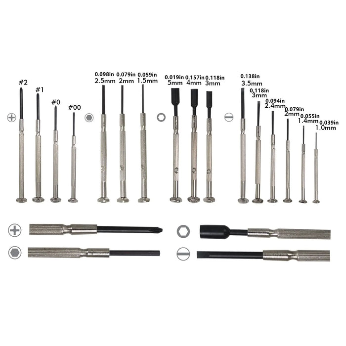16-screwdriver set, flat head, cross head and hexagonal head, suitable for toy, eyewear, computer and watch repair.