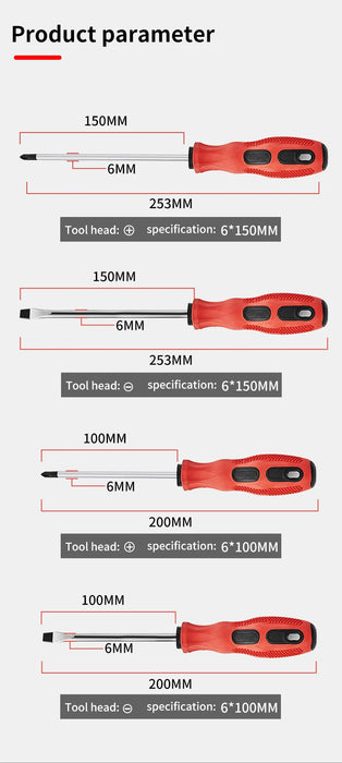 2Pcs  Multifunctional Magnetic Screwdriver Flat Head Cross Screwdriver Anti Slip Basic Manual Screw Drive Tool Household