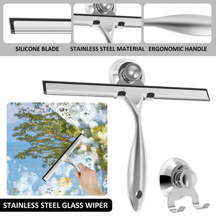Shower Squeegee with Telescopic Handle Multifunctional Efficient Shower Squeegee with Hooks Window Glass Door Home Cleaner Tools