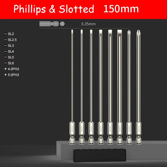 Slotted Screwdriver Bits 50mm/75mm/100/150mm Long Magnetic Tip Screwdriver Flat Head Bits S2 Steel 1/4 Inch Shank Hand Tool