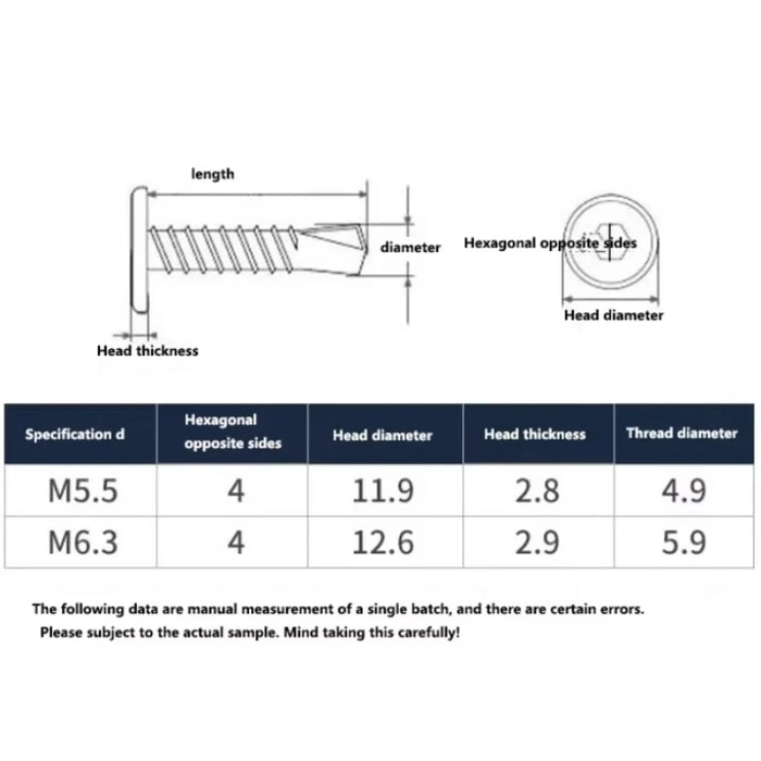 Flat Head Hexagonal Drill Tail Self-tapping Screw M5.5 M6  410 Stainless Steel Allen Inverted Screw Drilling Tail Bolt