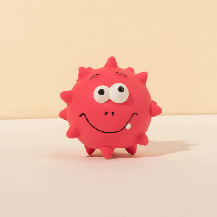 Latex Squeaky Emoji Face Spiky Ball - Pet Toy for Small Dogs, Teething & Teeth Cleaning, Fun Interactive Doggie Plaything