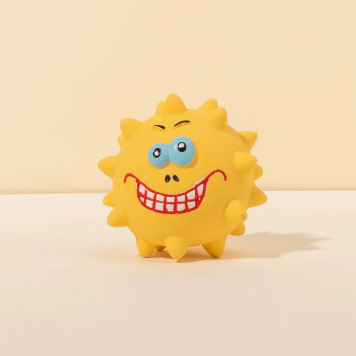 Latex Squeaky Emoji Face Spiky Ball - Pet Toy for Small Dogs, Teething & Teeth Cleaning, Fun Interactive Doggie Plaything