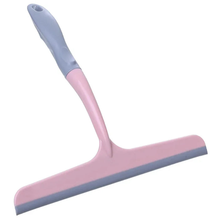 A bathroom shower squeegee for cleaning shower doors and car windows, an efficient surface cleaning tool.