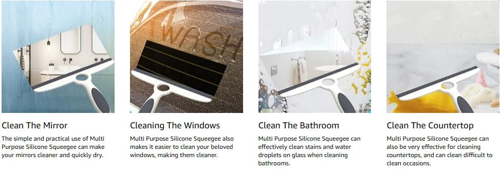 Shower Squeegee for Glass Doors & Walls - 10" Squeegee with Adhesive Hook - Pack of 2/Gray