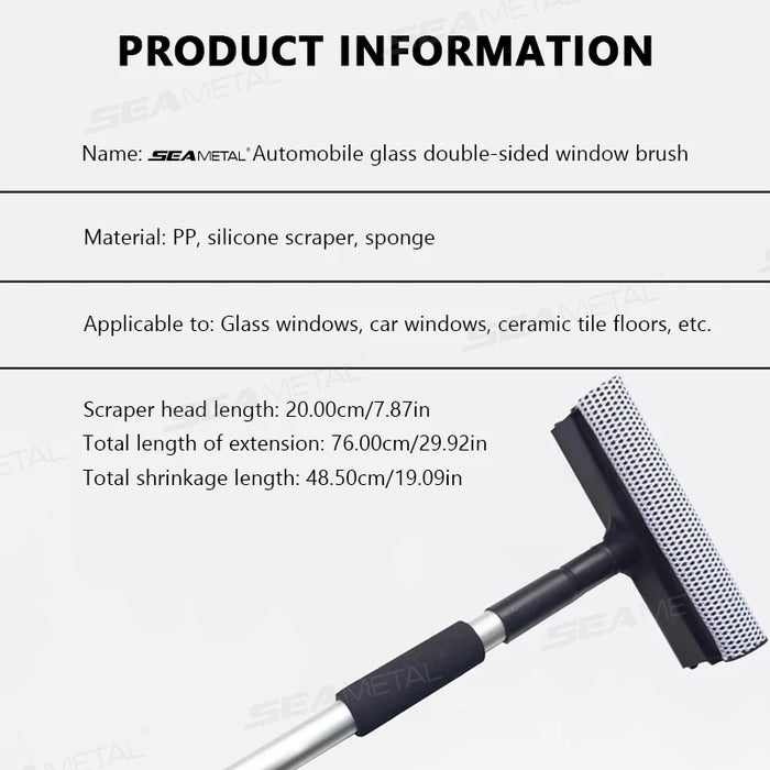 SEAMETAL 1pc Squeegee Car Window Cleaner 2 in 1 Retractable Pole Cleaning Window Brush Glass Squeegee for Car Cleaning Tools