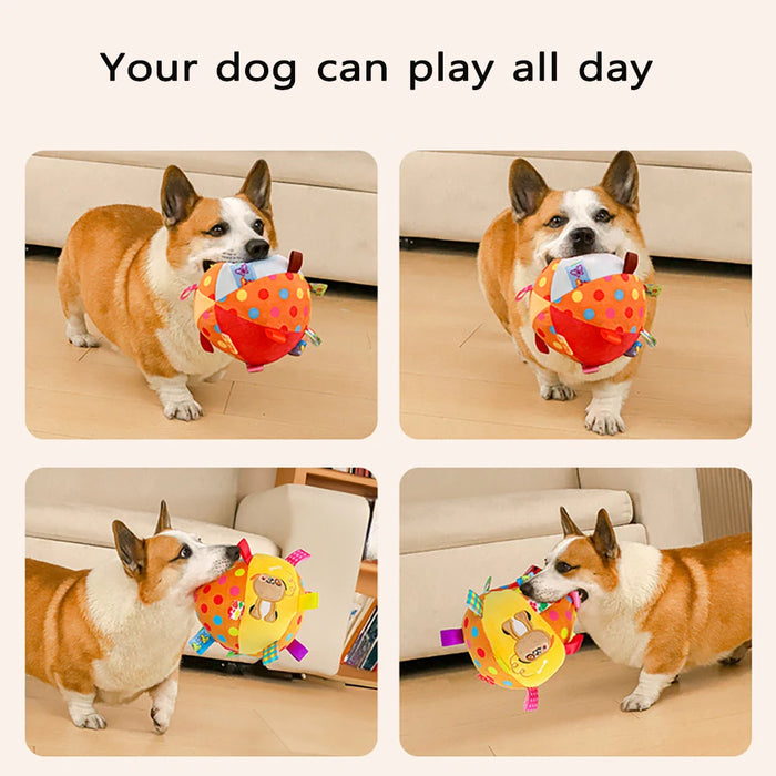 Dog Squeak Ball Toys with Tags Interactive Dog Toys Soft Stuffed Puppy Toys with Built-in Bell Dog Chew Toys Dog Interactive Toy