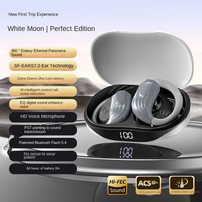 Open-Ear Earphones Bluetooth 5.4 Ear Hook Headphones HiFi Stereo True Wireless Headsets Noise Reduction Waterproof Earbuds