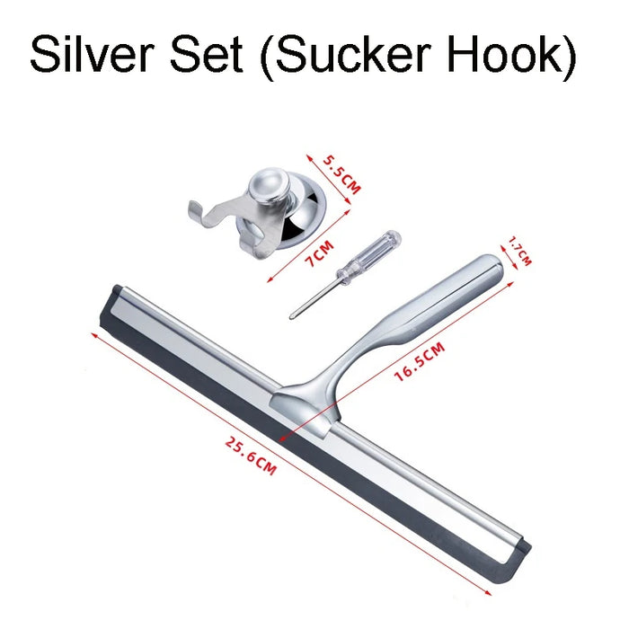 Squeegee All-Purpose Silicone Scrape Wall-mounted Stainless Steel Handle Wiper with Hook for Kitchen Bathroom Window Glass Clean