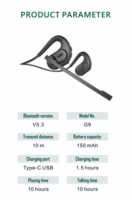 New Generation Air Conduction Professional Headset Open EAR Commercial Earphones ENC Magnetic Detachable Boom Microphone Stereo