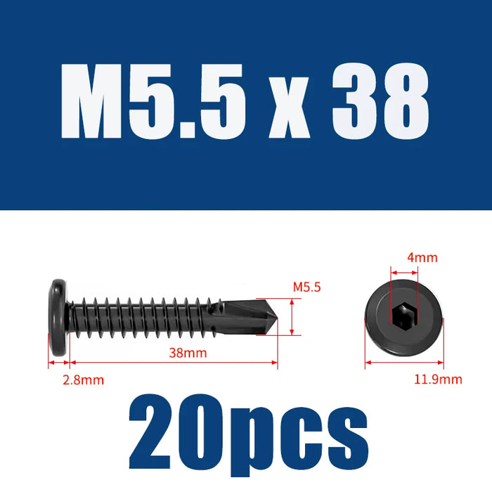 Flat Head Hex Socket Cap Self Drilling Screw Black Zinc 410 M5.5 M6.3 #12#14 Self Tapping Sheet Metal Screws 10/20pcs