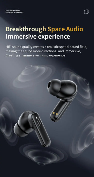 Wireless Headphones in Ear with ENC Noise Cancelling,  Stereo Deep Bass Wireless Earphones Long time Playtime, LED Display USB-C