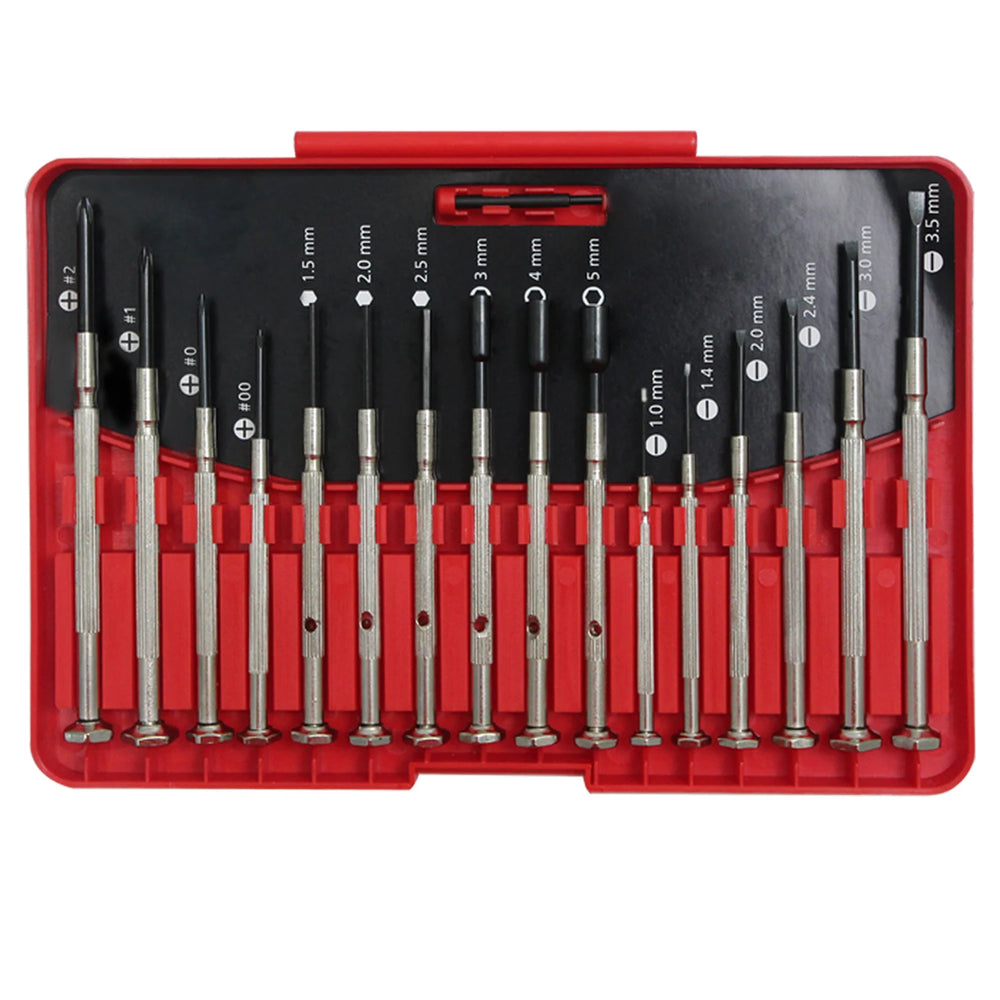 16-screwdriver set, flat head, cross head and hexagonal head, suitable for toy, eyewear, computer and watch repair.
