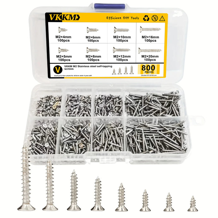 M2 black Flat Head Cross Carbon Steel Self-Tapping Screw 800Pcs, Suitable For Home Improvement, DIY Engineering, Electronic Prod