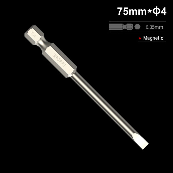 50/75/100/150mm long 2.0-6.0mm Flat Head Slotted Tip Screwdrivers Bit 1/4" Hex Shank Driver Bits Magnetic Screwdriver Drill Bit