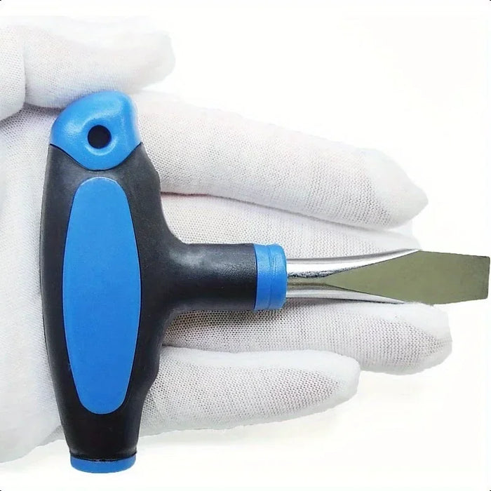Compact T-handle Flathead Screwdriver with A 10mm Blade.