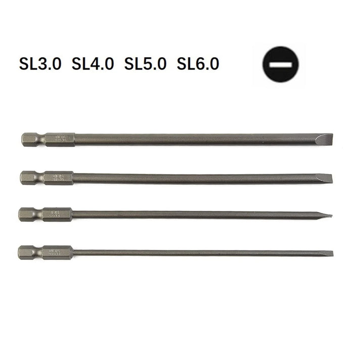 4Pcs 150mm Slotted Screwdriver Bit Set Magnetic Flat Head Screwdriver Bits 1/4" Hex Shank Screw Driver Hand Tools 3-6mm