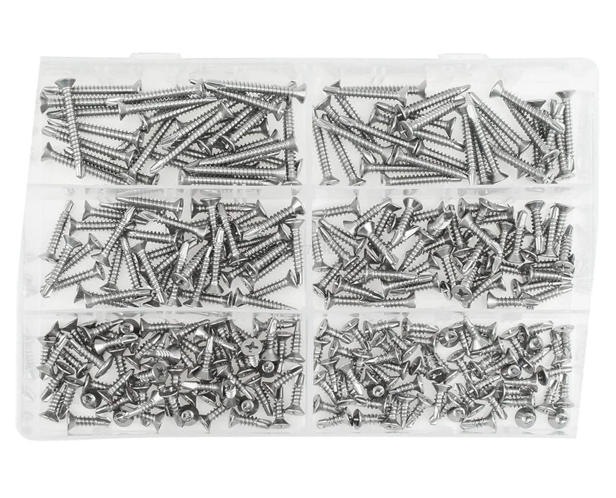 180pcs phillips flat head self drilling tapping screw kit 410 stainless steel m4.2 washer head drilling screw with screwdriver