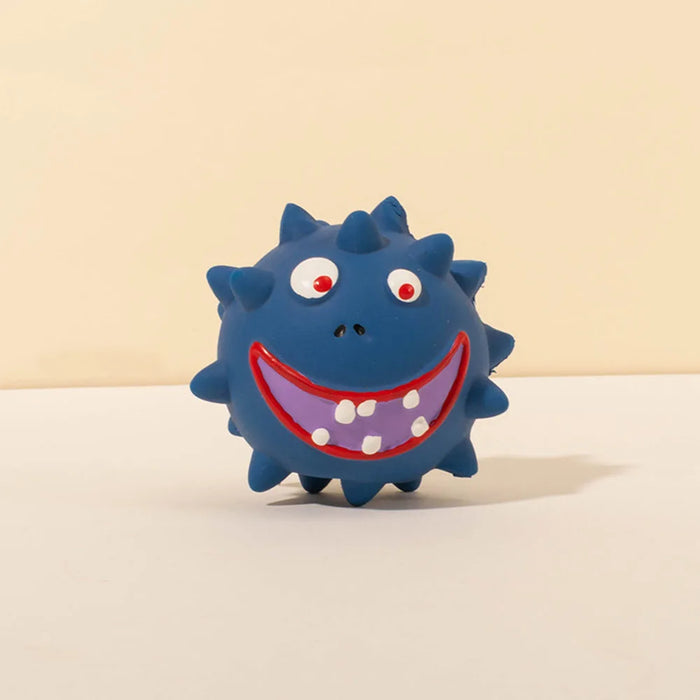 Latex Squeaky Emoji Face Spiky Ball - Pet Toy for Small Dogs, Teething & Teeth Cleaning, Fun Interactive Doggie Plaything