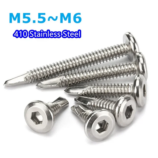 Flat Head Hexagonal Drill Tail Self-tapping Screw M5.5 M6  410 Stainless Steel Allen Inverted Screw Drilling Tail Bolt