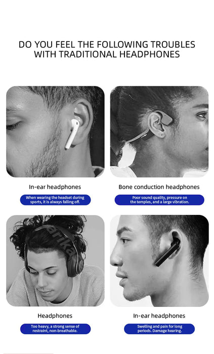 Open Ear Headphones TWS Wireless Bluetooth Earphones Noise Cancelling Microphones Headsets with Lights for Night Runnning Sport