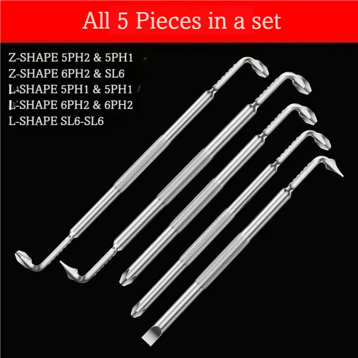 Magnetic Head L-Shaped and Z Shaped Screw Drive with Crosshead and Flathead 90-Degree Right-Angle Elbow Bend Screwdriver