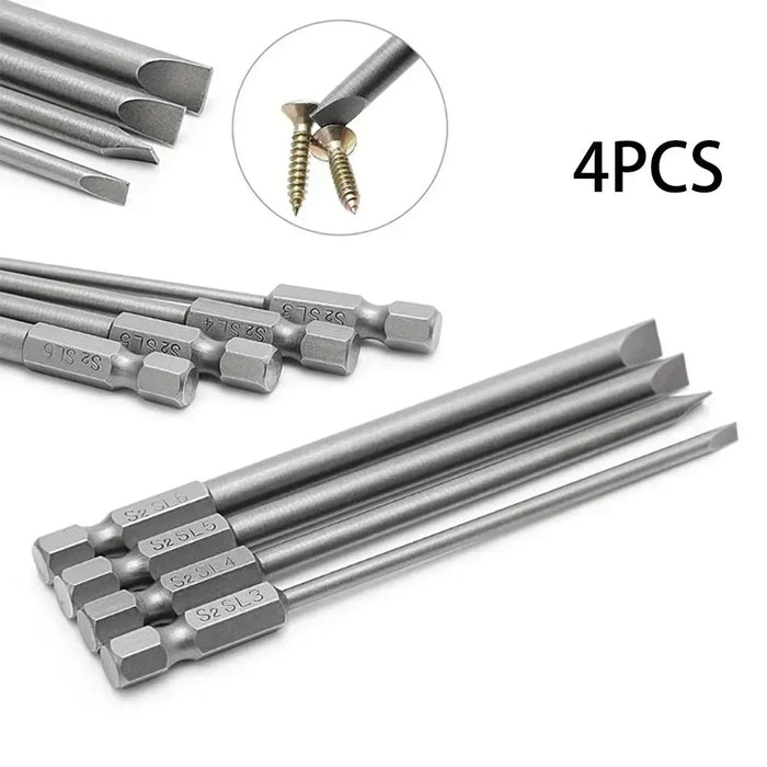4 Pcs Slotted Screwdriver Bit 100mm 3mm-6mm Magnetic Flat Head 1/4'' Hex Shank Screw Driver For Hand Repair Tools Accessories