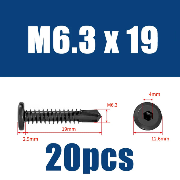 Flat Head Hex Socket Cap Self Drilling Screw Black Zinc 410 M5.5 M6.3 #12#14 Self Tapping Sheet Metal Screws 10/20pcs