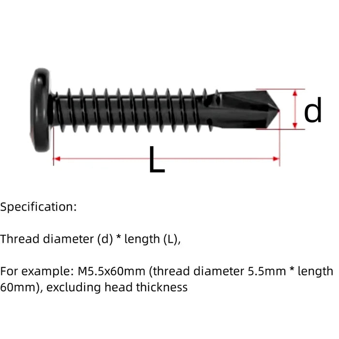 Flat Head Hex Socket Cap Self Drilling Screw Black Zinc 410 M5.5 M6.3 #12#14 Self Tapping Sheet Metal Screws 10/20pcs