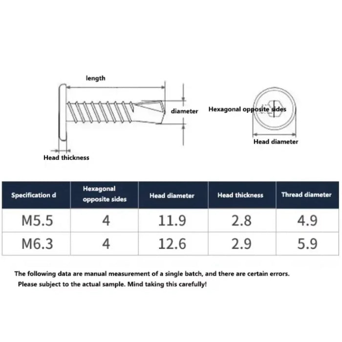 Flat Head Hexagonal Drill Tail Self-tapping Screw M5.5 M6  410 Stainless Steel Allen Inverted Screw Drilling Tail Bolt