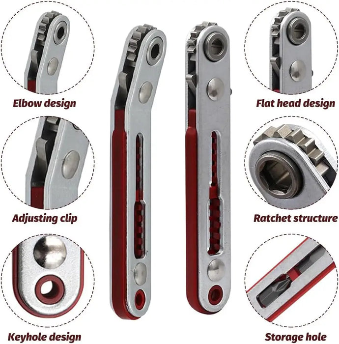 Mini Multi-function Two-way Ratchet Flat Head Elbow Flat Screwdriver Ratchet Wrench Cross-shaped Hexagonal Screwdriver Head Tool