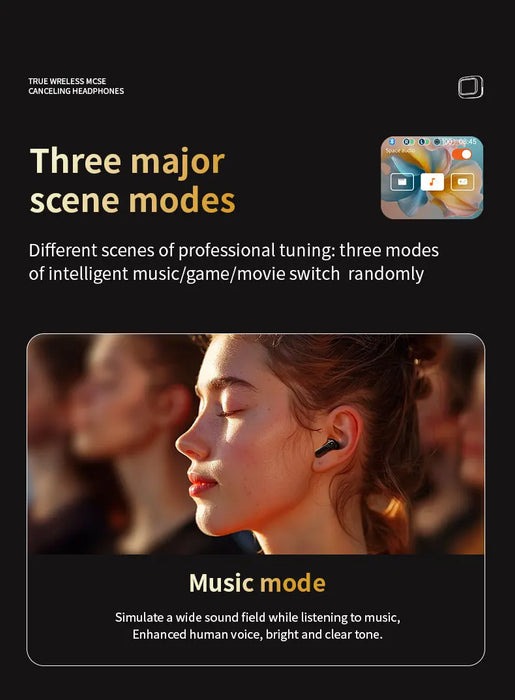 Wireless Headphones in Ear with ENC Noise Cancelling,  Stereo Deep Bass Wireless Earphones Long time Playtime, LED Display USB-C