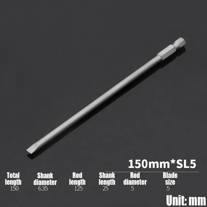 1PCS 50/75/100/150mm Electric Flat Head Slotted Screwdriver Bit SL2-SL6 Strong Magnetic Batch Head Hex Shank Impact Screw Driver