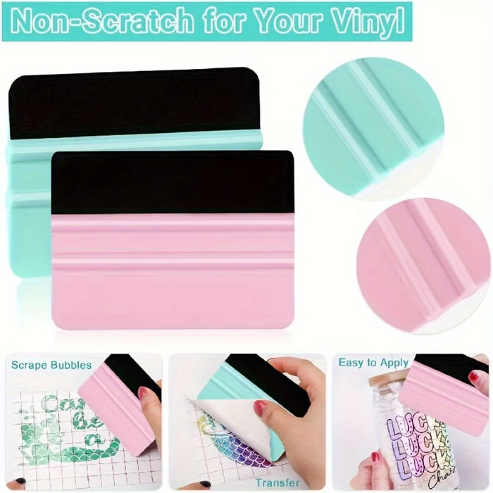 3pcs Ergonomic Felt Squeegees For Vinyl Crafting - Purple & Teal, Durable & Streak-Free Application Tools