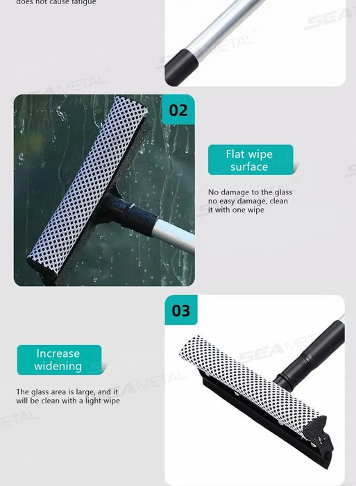 SEAMETAL 1pc Squeegee Car Window Cleaner 2 in 1 Retractable Pole Cleaning Window Brush Glass Squeegee for Car Cleaning Tools
