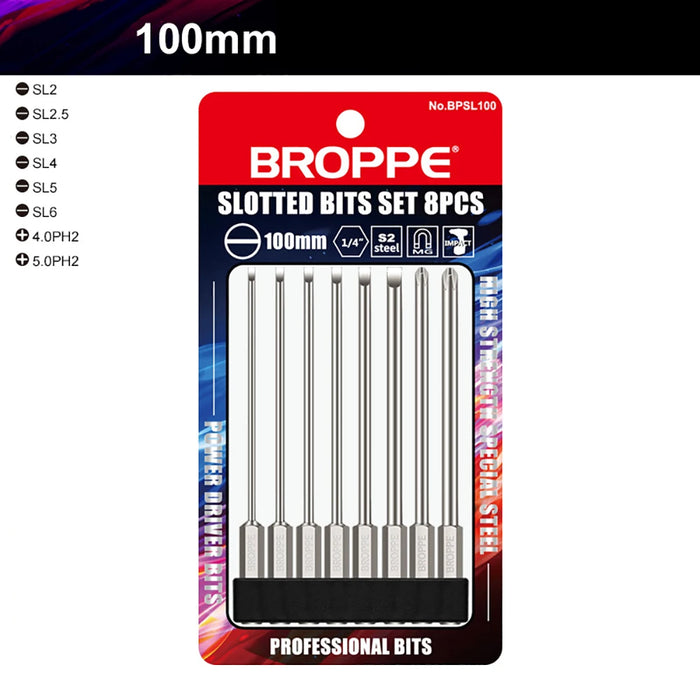 50/75/100/150mm long 2.0-6.0mm Flat Head Slotted Tip Screwdrivers Bit 1/4" Hex Shank Driver Bits Magnetic Screwdriver Drill Bit