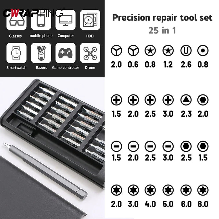 Precision Screwdriver Set 25 in 1 Screw Driver Se Hexagonal Flat Head Magnetic Screwdriver Head for Car Computer Phone Home Use