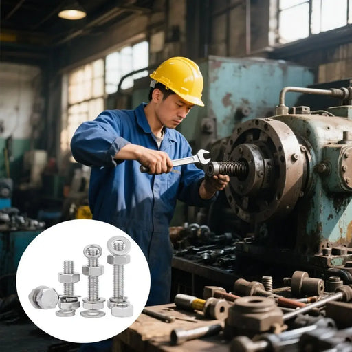 Flat Washer Hex Bolt Round Head Square Neck Hexagon Head Screw Flange Nut Spring Nut 304 Stainless Steel Screw Construction